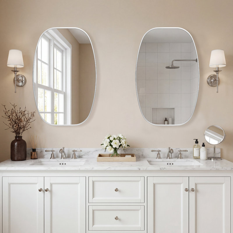 Metal Oval Wall Mirror, Silver, 30" x 20"