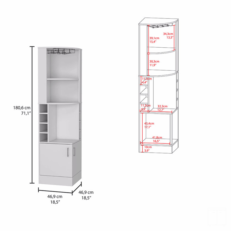 Bar d'angle, H 71,1 po x l 47 po x P 18,4 po, Blanc