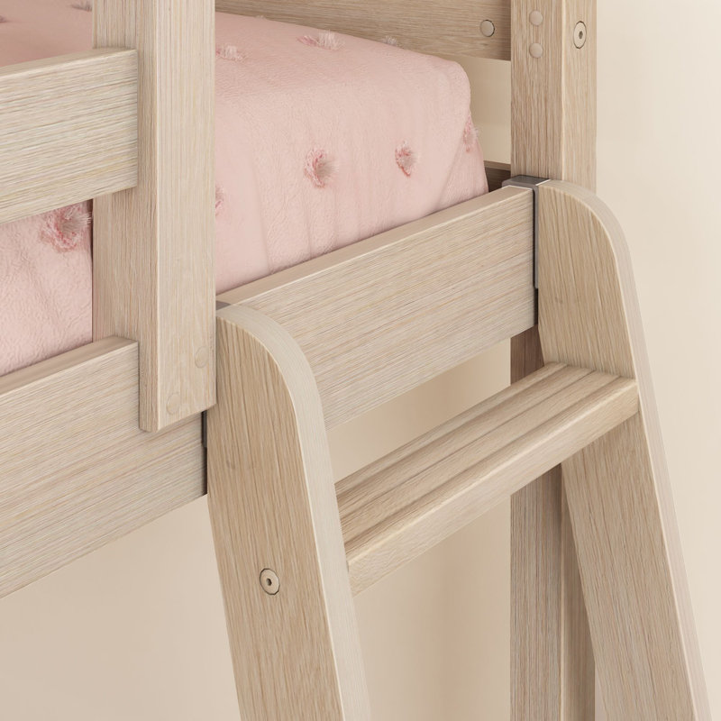 Twin Over Full Low Bunk Bed with Ladder, Embossed Natural