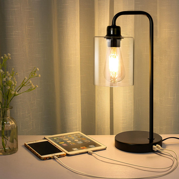 Latitude Run® 3-way Dimmable Black Table Lamp With 2 Usb Charging Ports