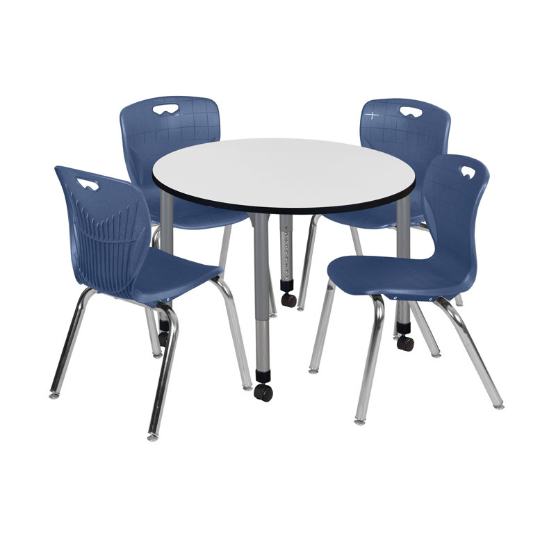 Table ronde Kee, H 34 po x L 48 po x l 48 po, Bleu, Blanc