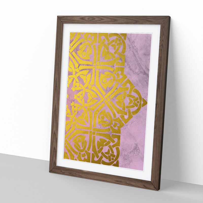 Peach Gold Mandala No.2 - Picture Frame Painting, 48cm H x 36cm W x 2cm D, Walnut Framed