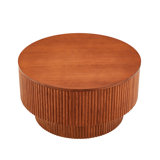 31.49" Wood Round Coffee Table For Living Room, Fluted Circle Coffee Table With Storage, Modern Handcraft Coffee Table For Apartment, Easy Assembly( 31.49"x31.49"x15.74")