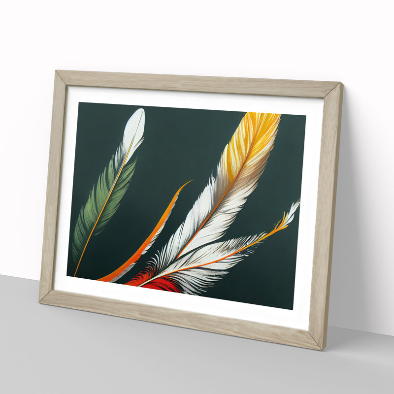 Prime Bird Feathers 1 Piece Single Picture Frame Wall Art, 25cm H x 34cm W x 2cm D, Oak Framed