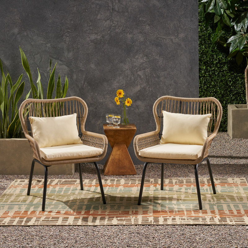 Chaise de patio avec coussins Kettering, Noir / beige / ivoire