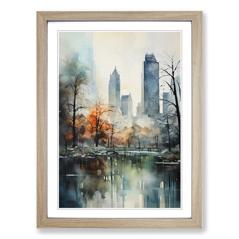 Central Park Impressionism - Single Picture Frame Print on Wood, Oak Framed, 46cm H x 34cm W x 2cm D