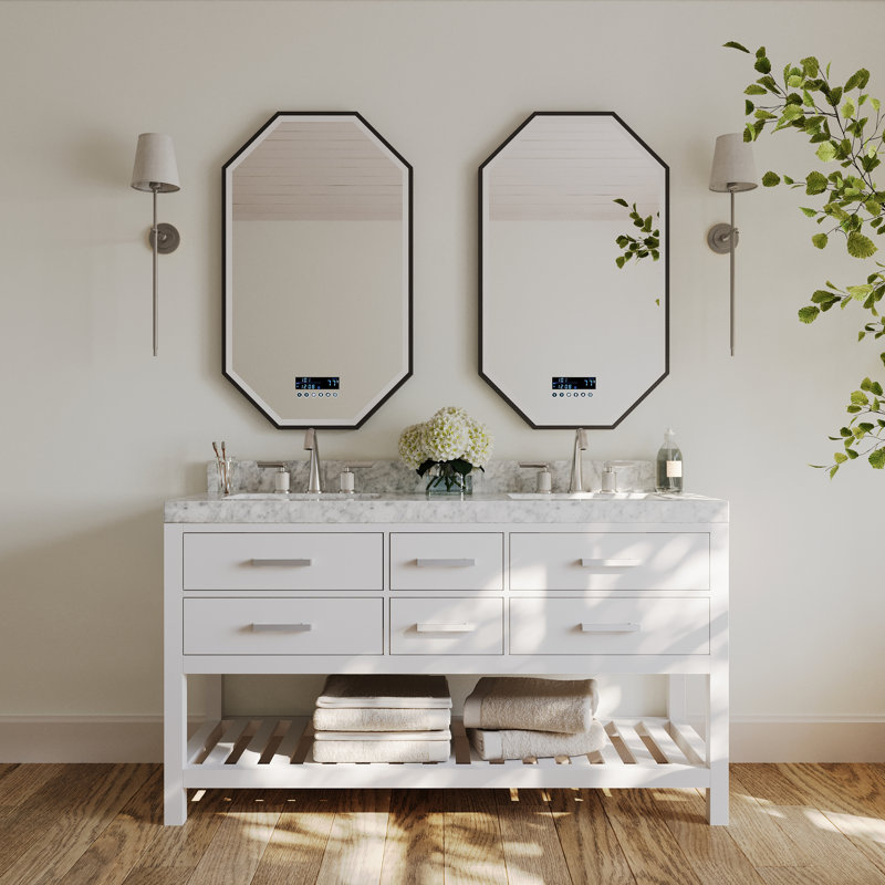 Elizabeth 60'' W Double Vanity, White/Brushed Nickel, Carrara White Marble