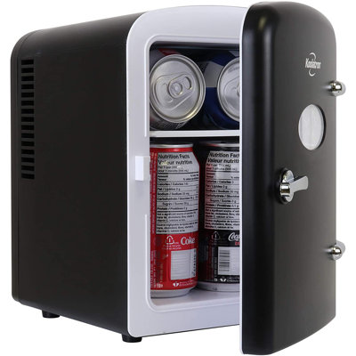 Koolatron Retro Mini Fridge 4L 6 Can Portable Cooler Warmer for Bedrooms, Black