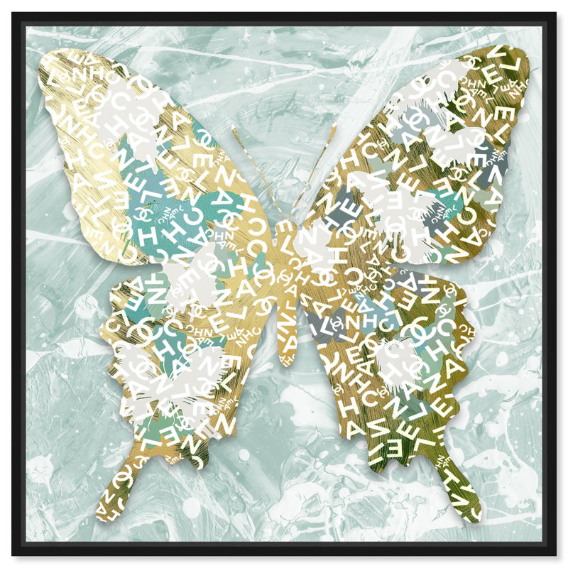 Art papillon sur toile Butterfly Graffiti 2, H 25 po x l 25 po, Cadre noir