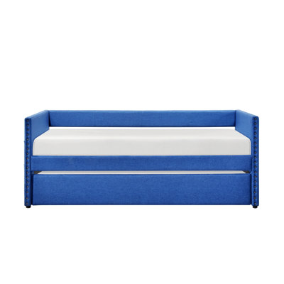 Modern Daybed With Pull-Out Trundle, Side Pockets, Nailhead Trim For Bedroom, Living Room