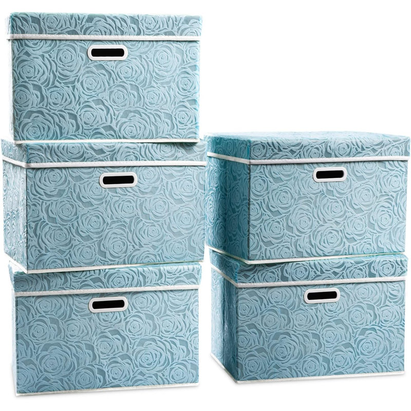 Cubes de rangement empilables avec couvercles [paquet de 5] Boîtes de rangement décoratives en tissu, Bleu