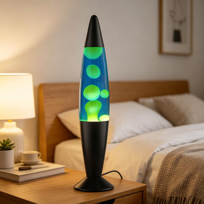 Liquid Motion Lamp 16 Inch, Relaxing Magma Light with Blue Liquid and Yellow Wax, Calming Night Light for Living Room Bedroom Office Home Decor, Black Base