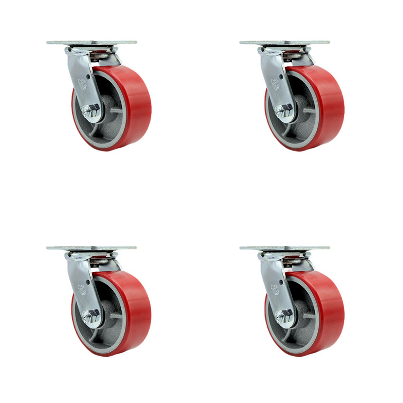 Polyuréthane sur roulettes en fonte, Rouge