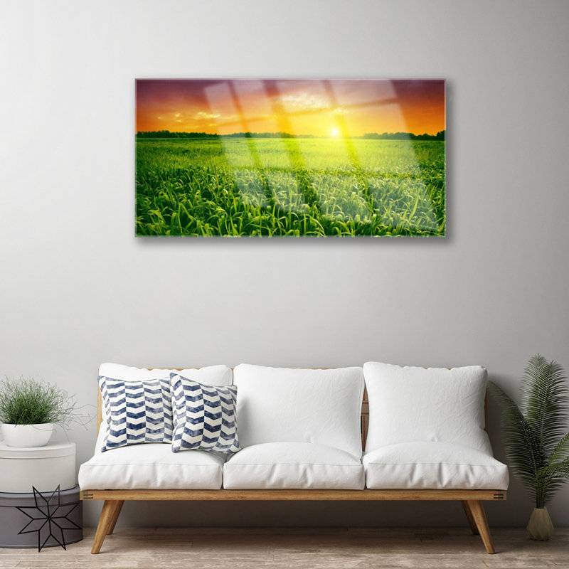 Floral Cereal Field Sunrise - No Frame Print on Glass