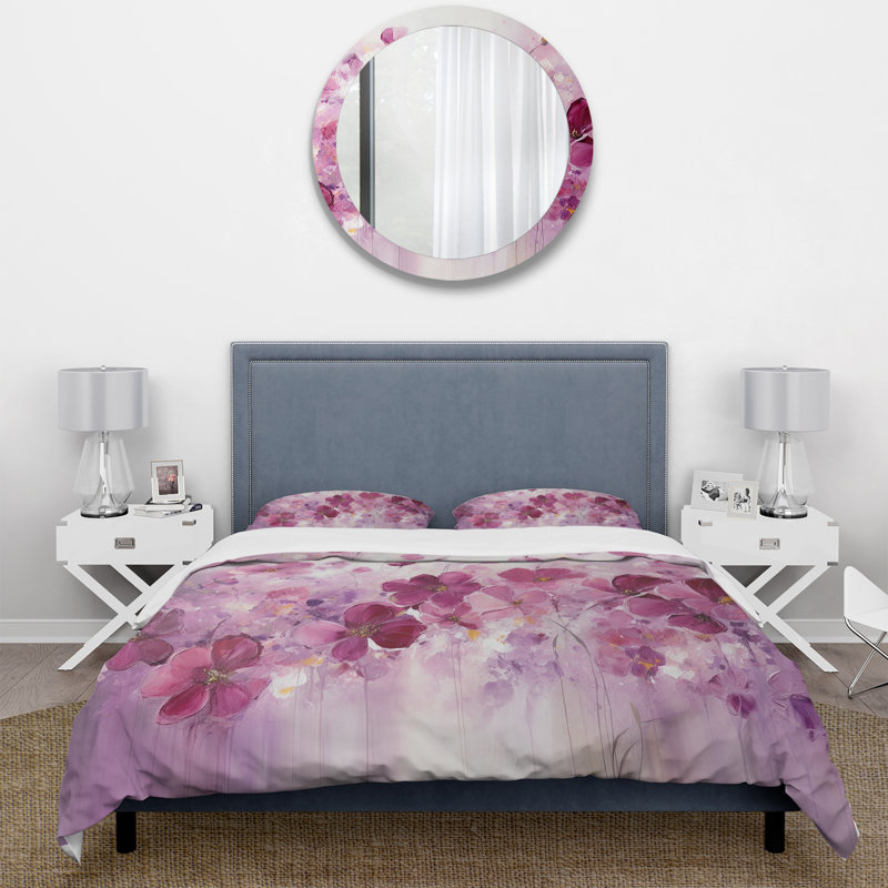 Fuchsia Country Charm Flower's II - Floral Duvet Cover Set - Microfiber Polyester, Queen Duvet Cover + 2 Standard Shams