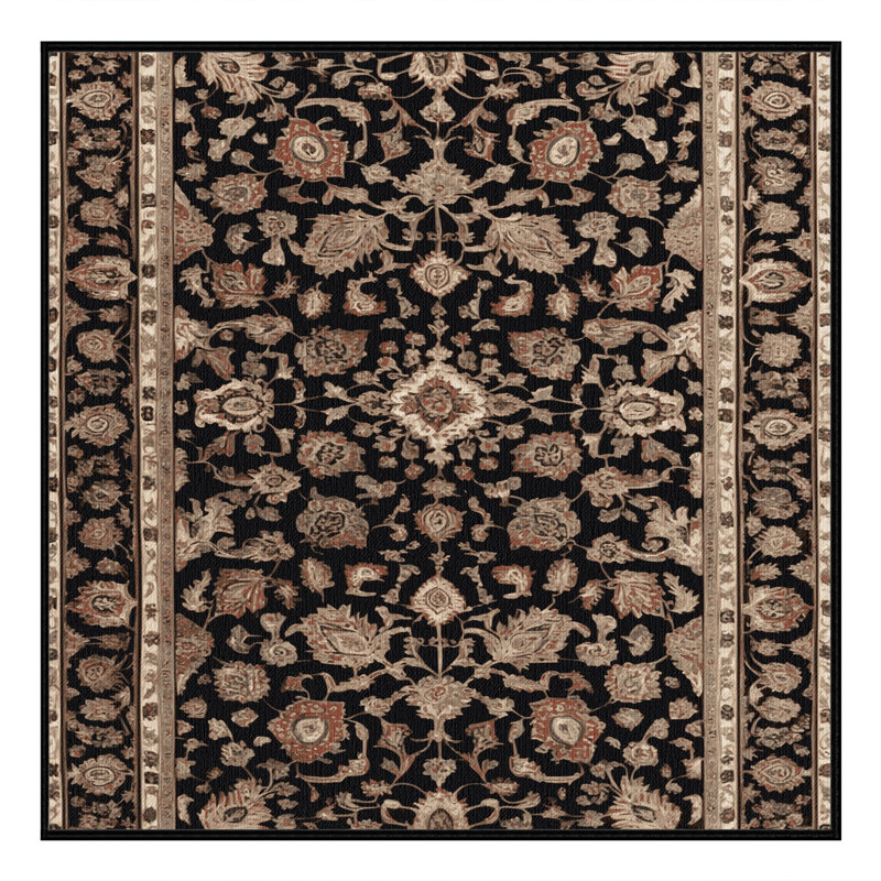 Machine Washable Persian Black Area Rug, Square 6'