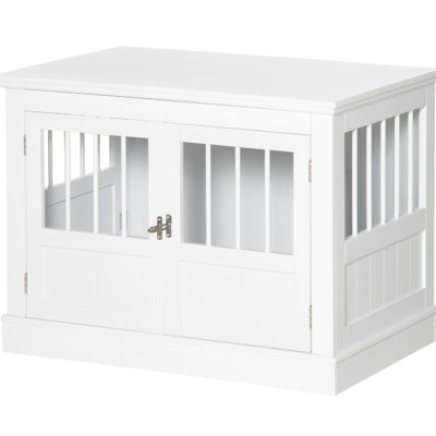 Table de bout pour cage de petit chien, blanc. Avec une surface spacieuse, des portes triples, une pièce de liaison magnétique, un tube en acier pour, un plateau de table, une fabrication à 3 portes, une pièce de fixation, une fabrication