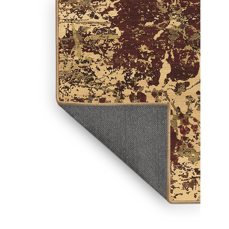 Tapis en laine / polyester abstrait tissé à la machine en brun / rouge / beige, Rectangle 2 pi x 3 pi