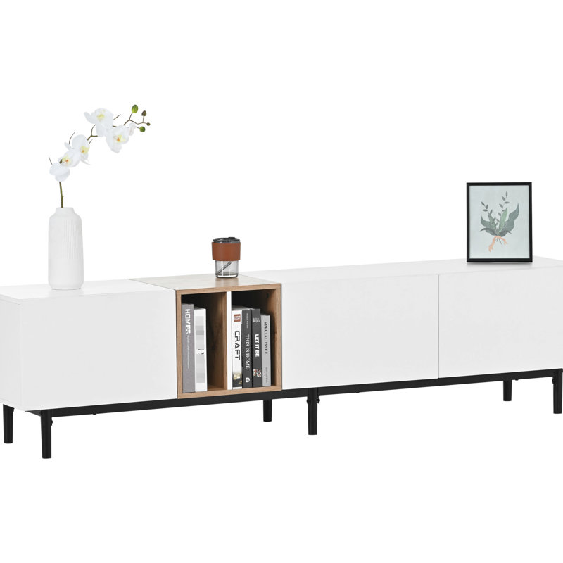 Meuble audio-vidéo moderne blanc pour téléviseur 80 po, rangement dissimulé pour maximiser l'espace, Blanc