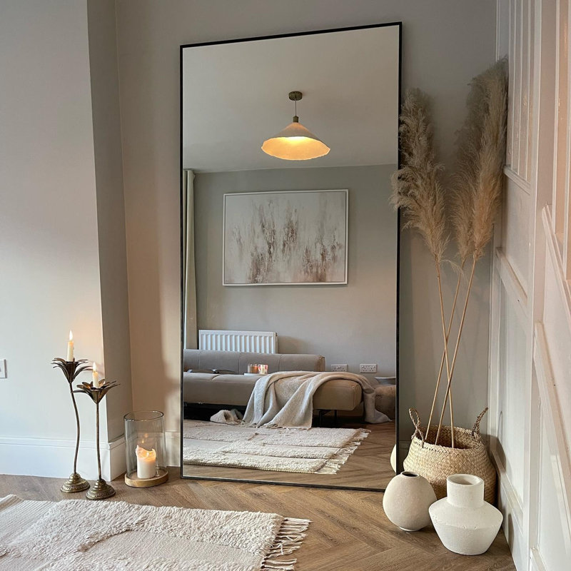 Très grand miroir encadré en métal, miroir pleine longueur sur pied pour la chambre à coucher, le salon ou la salle de sport