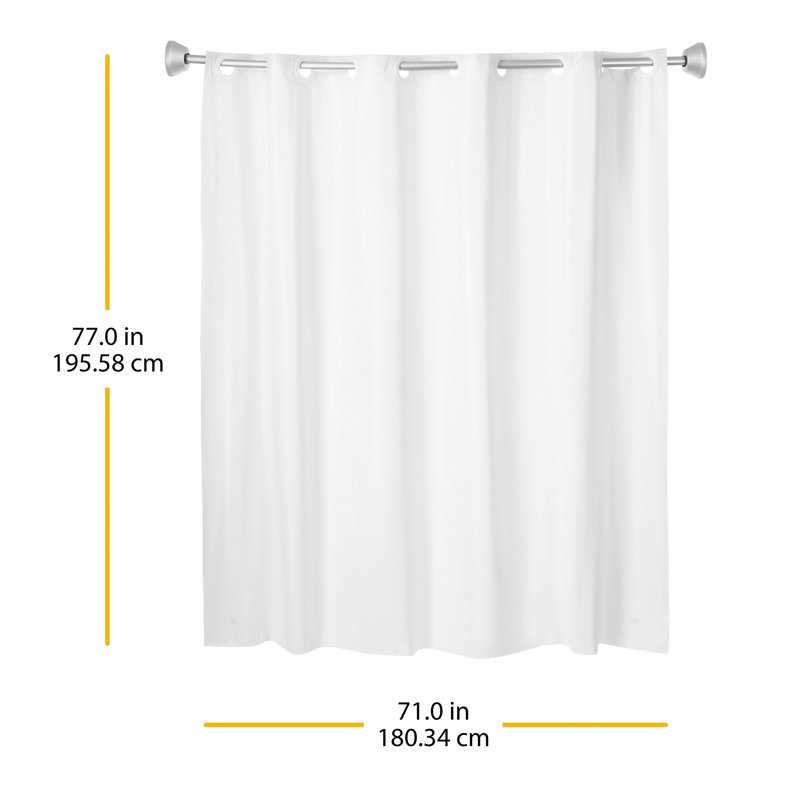 Whitmor No Hook Split Ring Plainweave Long Shower Curtain with Window, No Snap Liner, 71" W x 74" L