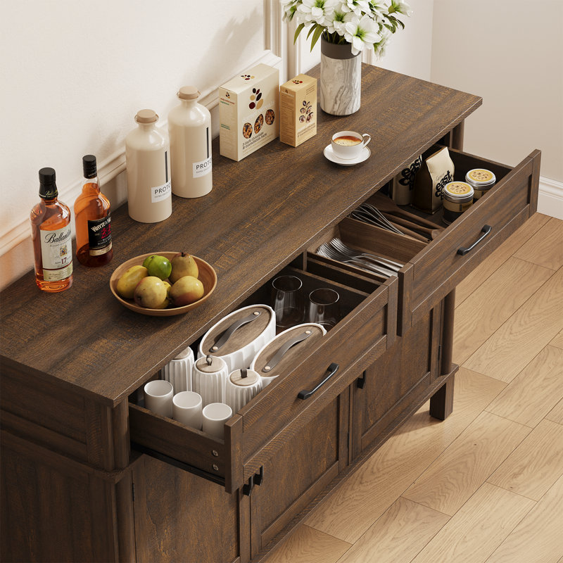 Buffet Cabinet Sideboard With Drawers, Shelves And Doors, Dark Brown, 34.2" H x 54.71" W x 14.9" D