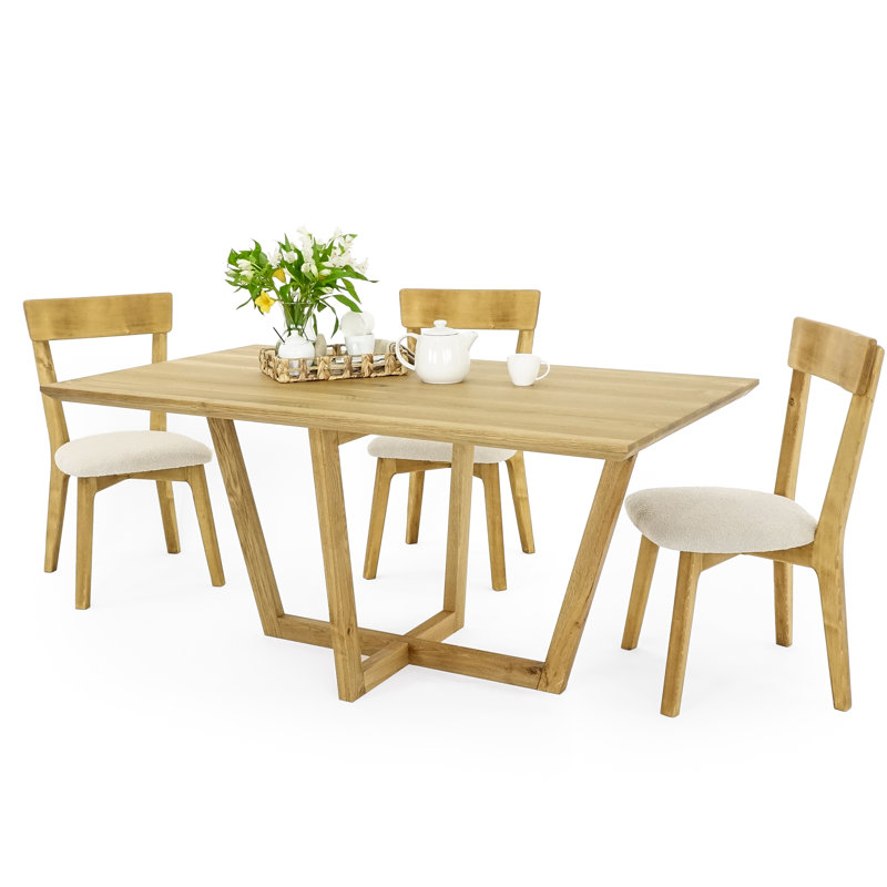 Natonya Oak Solid Wood Base Dining Table, 75 H x 160 L x 90 W cm, Untreated Wood 