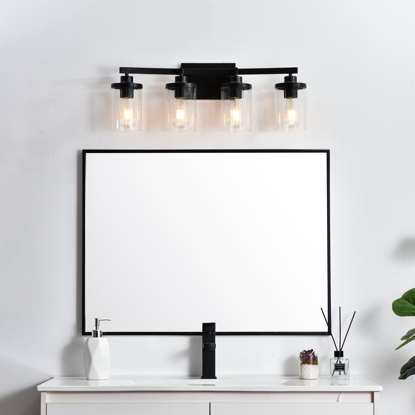 Dariela Dimmable Vanity Light, Black, 10" H x 25" W x 25" D, 4 Lights