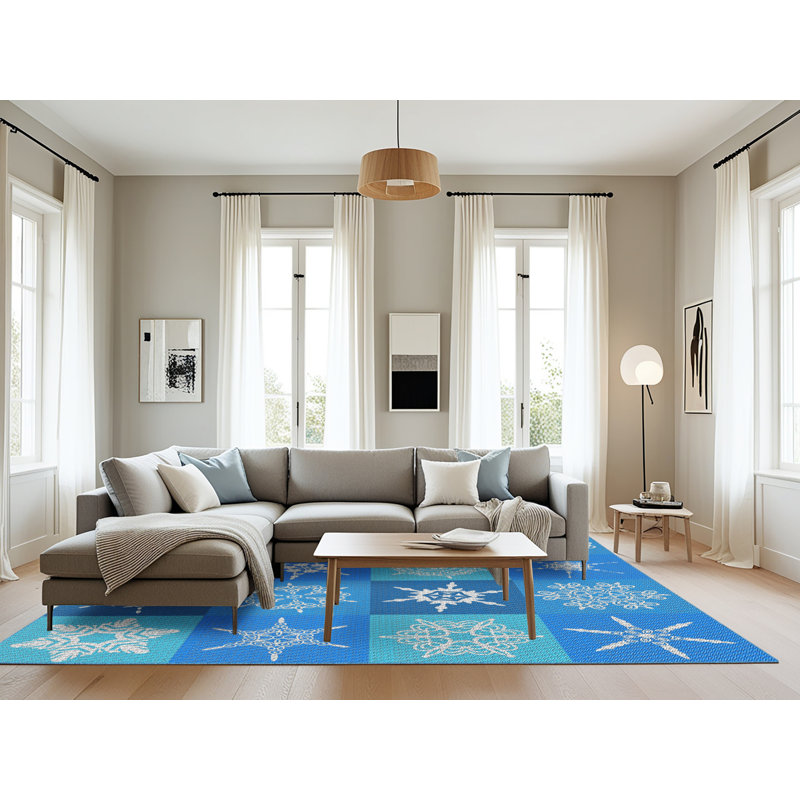 Bleu Spelman/Tapis décoratif blanc, Rectangle 8 pi x 10 pi