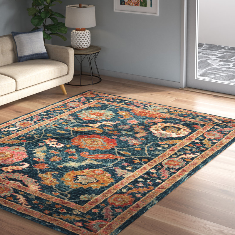 Tapis bleu / brun en laine crocheté à la main Elmsford, Round 5'