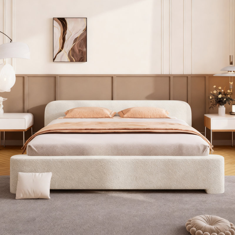 Lit tapissier White Boucle, Lit double