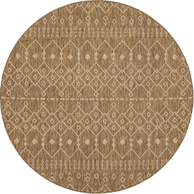Marshanna Nord Trellis Borwn Indoor/Outdoor Flat-Weave Area Rug, Round 3'11"