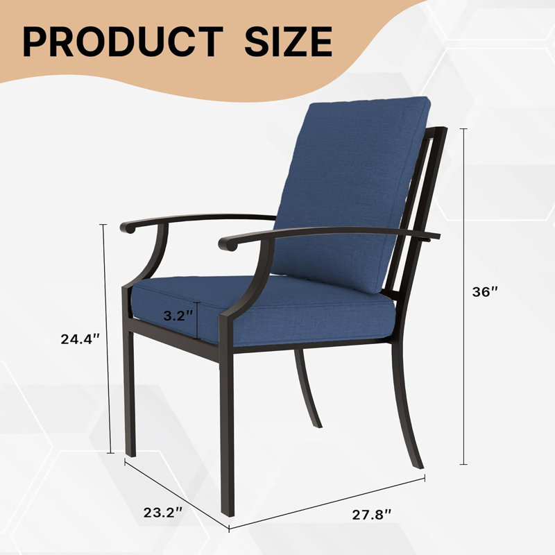 Chaise de salle à manger d'extérieur empilable en acier avec coussins (ensemble de 5), Marine