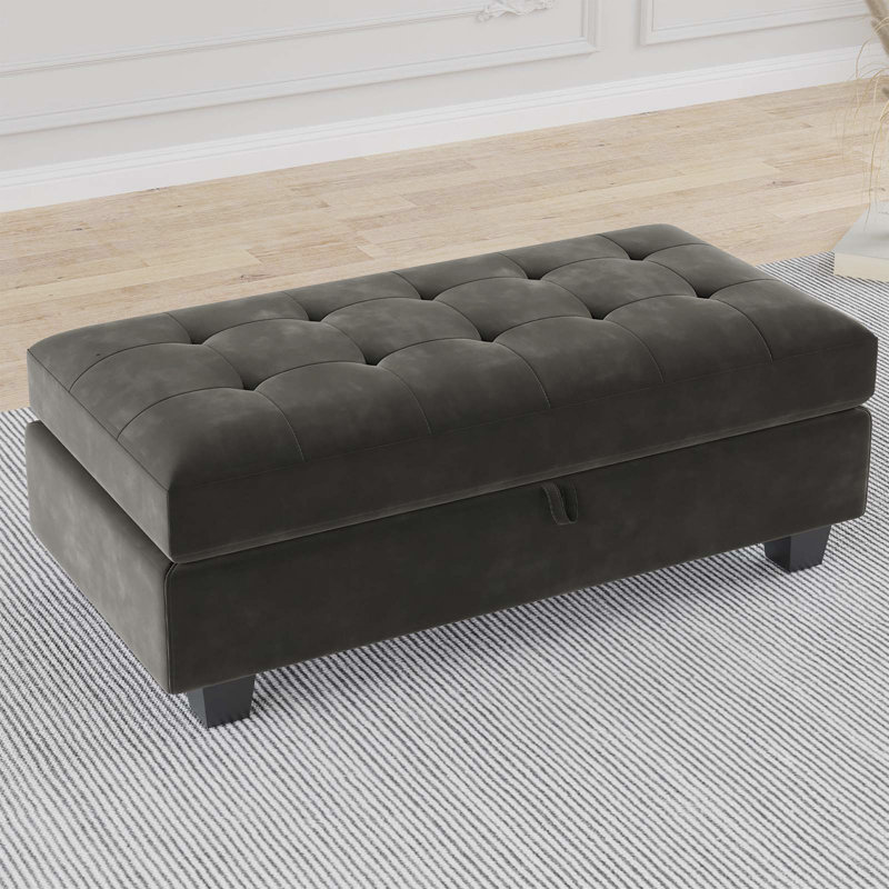 Tabouret de rangement avec repose-pieds de 46,9 po Skerl, Gris