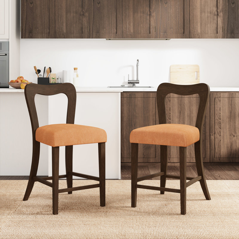 Tabourets de bar en noyer et autres couleurs, en bois d'hévéa massif naturel, dossier incurvé pour un confort optimal, tabourets de bar sans accoudoirs (lot de 2), structure légèrement ergonomique.
