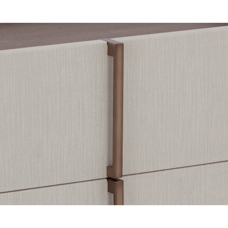 Cream Faux Leather 2-Drawer Nightstand with Oak Veneer Top