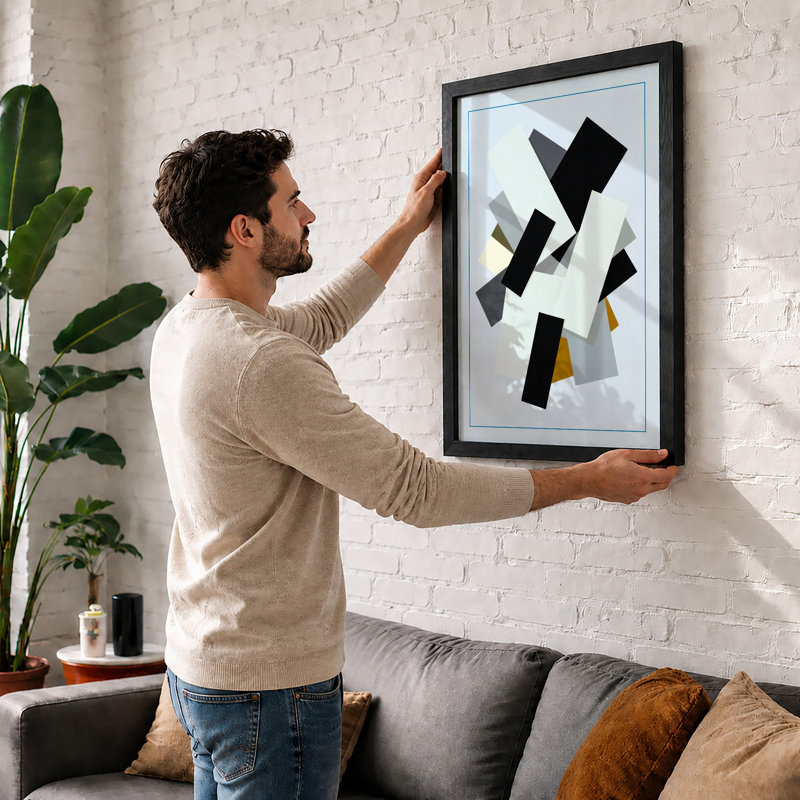 Floating Geometry Geometric - Print, A2 - 59.4 x 42.0 cm, Black