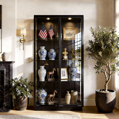 Vitrine moderne en verre avec lumières DEL et portes coulissantes