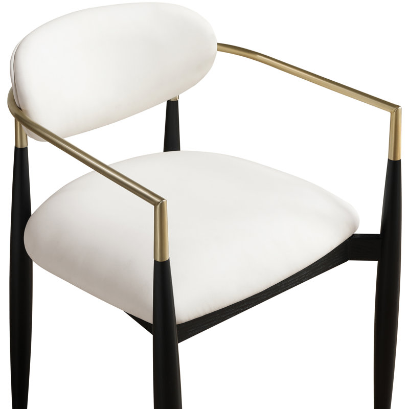 Eligah Vegan Leather Upholstered Dining Arm Chair, Cream Vegan Leather, Stained Black / Brushed Brass