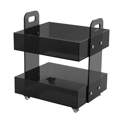 2-Layer Freestanding Half-Clear Acrylic Side Table Storage Rack With 4 Wheels Black
