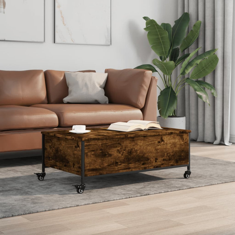 Niebel Lift Top Four Leg Coffee Table with Storage, Smoked Oak