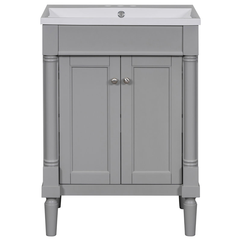 Meuble-lavabo moderne de 24 po avec lavabo supérieur, armoire de rangement à 2 niveaux, tablettes réglables et pieds romains pour un rangement spacieux dans la salle de bain