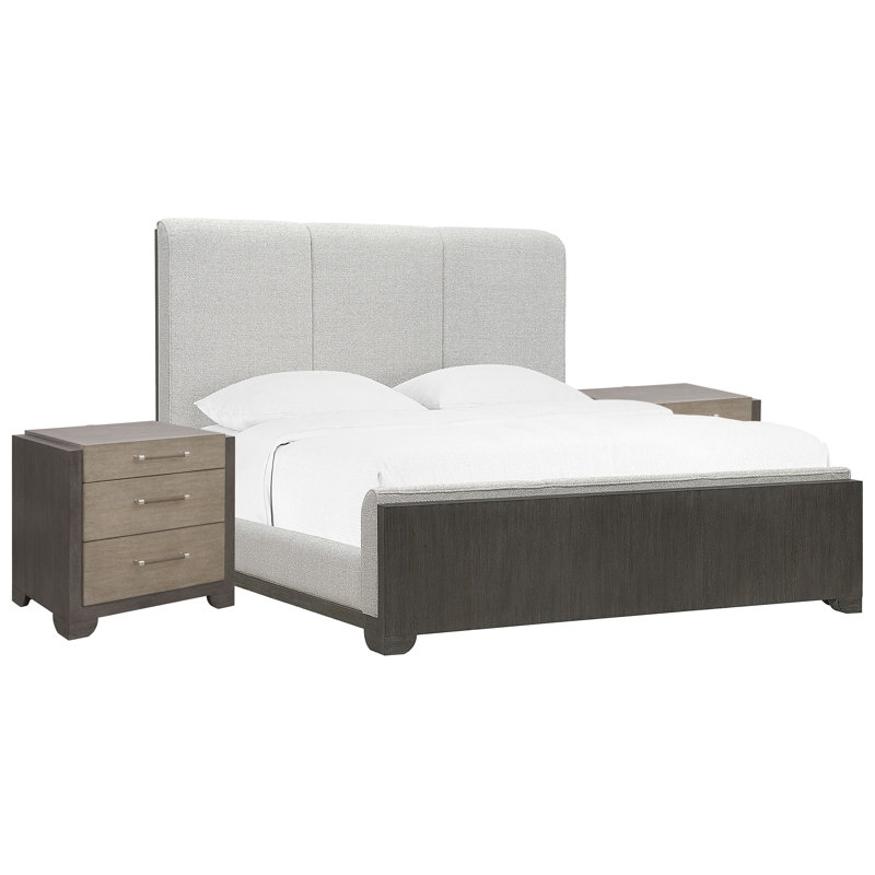 Très grand lit à panneau tapissier avec 2 tables de chevet Inzillo, Ensemble de 3 pièces : lit, 2 tables de chevet