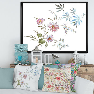 Fleurs bleues et roses I - peinture sur toile