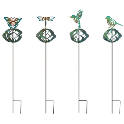  Ensemble de 4 décorations de jardin en métal avec piquets de jardin 27 pouces