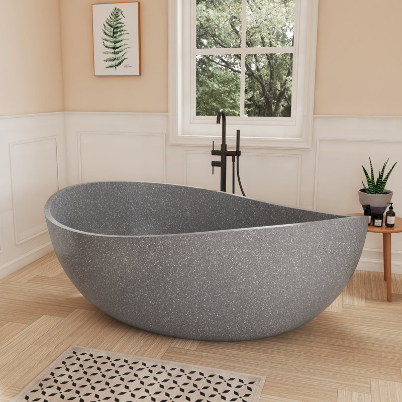 Baignoire de trempage autoportante en béton à surface solide 65 po Fslefay Terrazzo, Gray