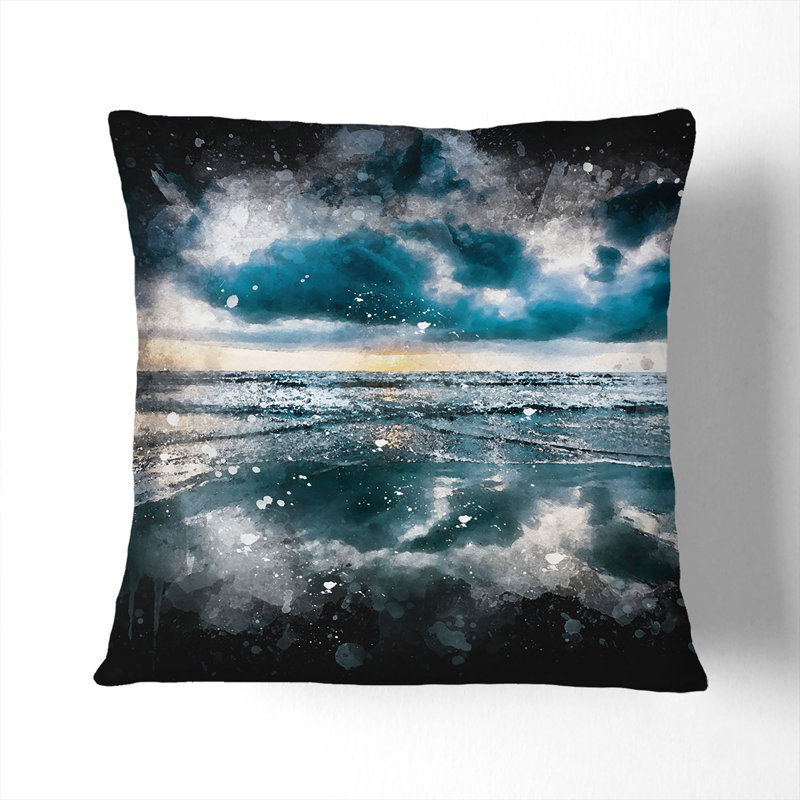 Ocean Reflections in Italy Paint Splash Cushion with Filling, Black, 40cm H x 40cm W x 15cm D