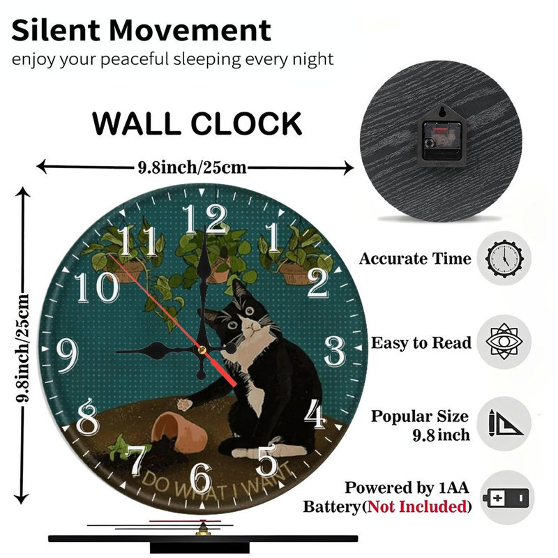 Horloge murale en bois 10 po, mouvement silencieux, à piles (piles AA non incluses), décor artistique, parfait pour les décorations