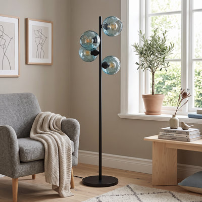Sylvan 4-Light Black Glass Globe Floor Lamp