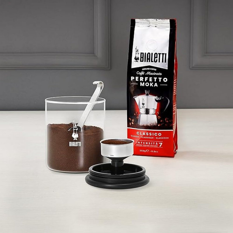 GLASS COFFEE JAR W/MOKA TOP